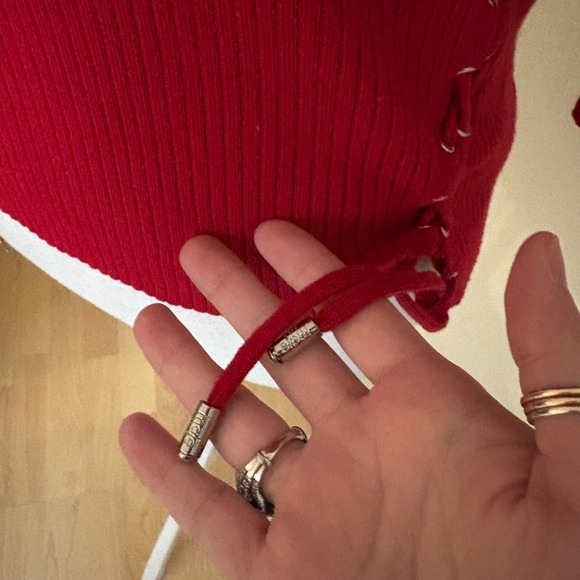 MAJE Manuello lace-up mock-neck stretch-knit jumper Wool Blend Top Sz 2 US M - Picture 6 of 12